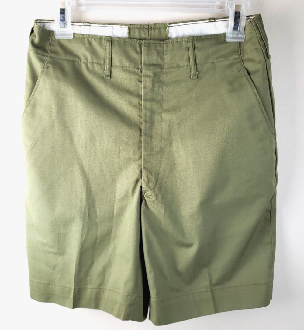 VTG 60s Boy Scouts of America Youth Olive Green Uniform Shorts Sz 28 BSA
